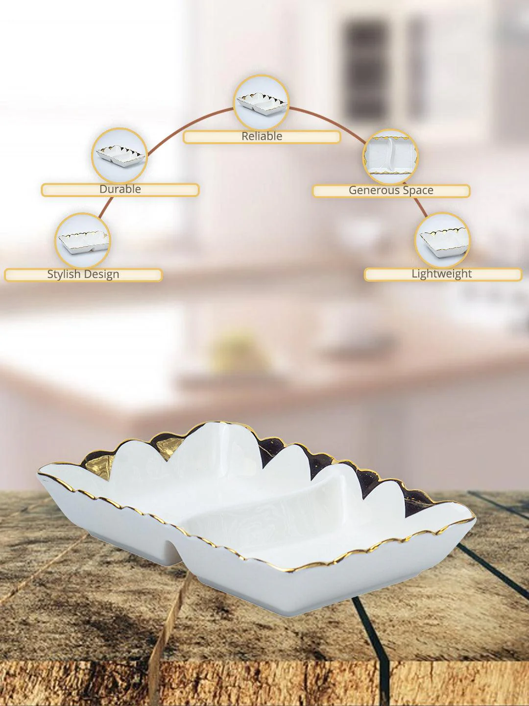 Angela Rectangular Floral Double Plate