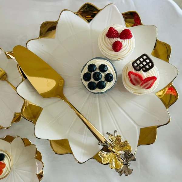 Angela Round Cake Plate With Stand Floral Ceramic Cake Stand For Serving Pastry And Desserts