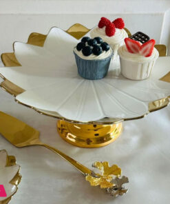 Angela Round Cake Plate with Stand  Floral Ceramic Cake Stand for Serving Pastry and Desserts