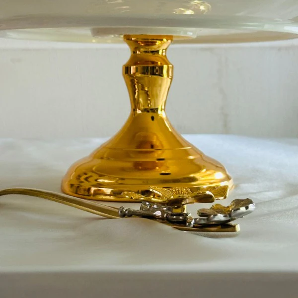 Angela Round Cake Plate With Stand Floral Ceramic Cake Stand For Serving Pastry And Desserts