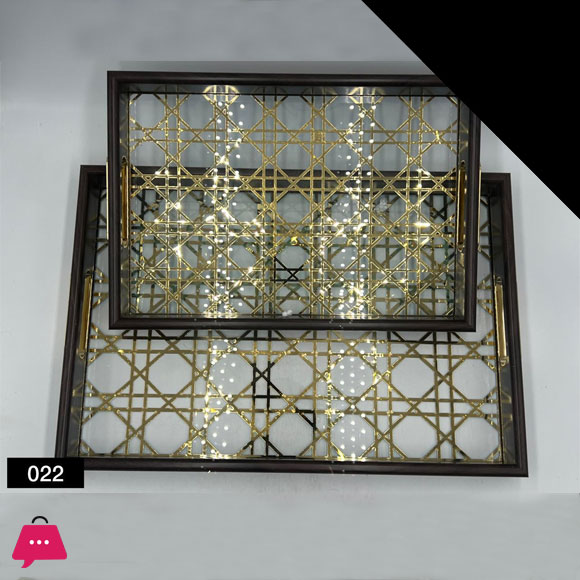 Arabic Style Tray Set Acrylic Gold Plated Trays Elegant Finish 2Pcs