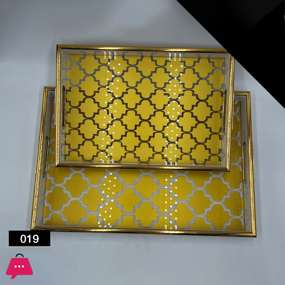 Arabic Style Tray Set Acrylic Gold Plated Trays Elegant Finish 2Pcs
