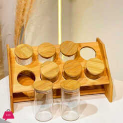 Bamboo Glass Tube Spice Rack with Stand 8 Piece