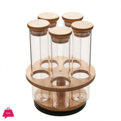 Bamboo Rotating Glass Tube Spice Rack With Stand 6 Piece