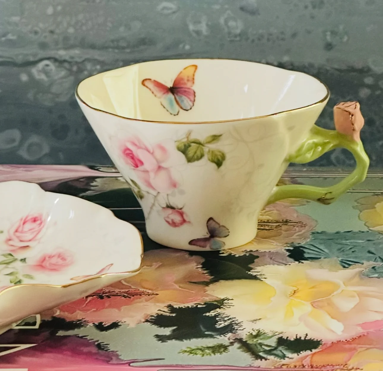 Butterfly Garden Rose Set Of Six Cups And Saucers