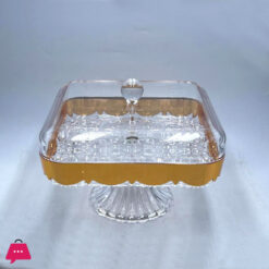 Clear Acrylic Square Dessert Serving Platter With Gold Belt 5 Compartments Lid