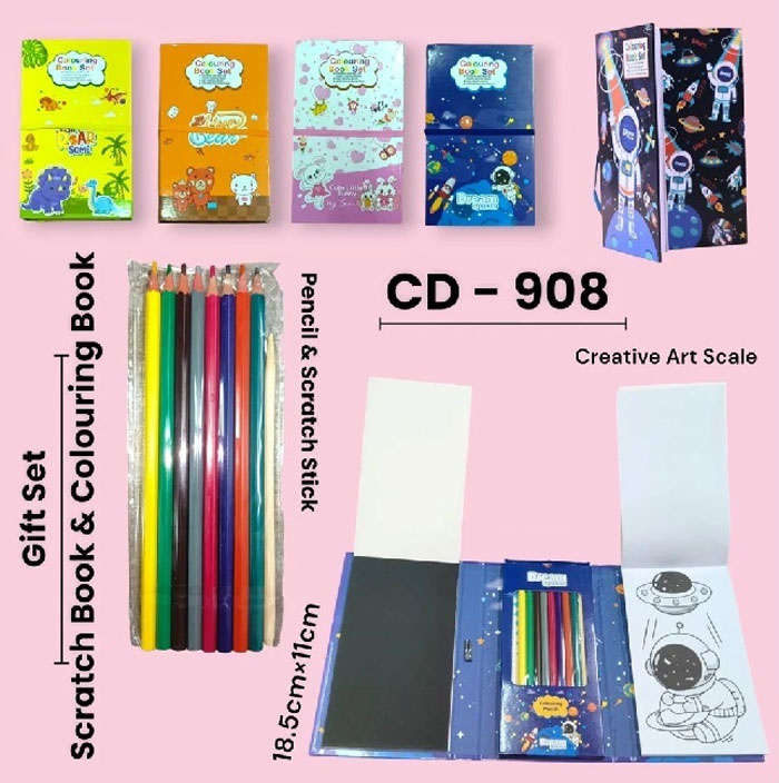 Colouring And Scratch Book With Colours Stencil Wooden Pencil