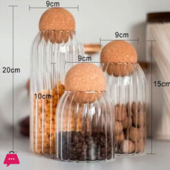Cork Stopper, High Borosilicate Glass Sealed Jar Set 3 Pcs
