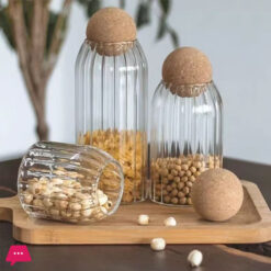Cork Stopper, High Borosilicate Glass Sealed Jar Set 3 Pcs