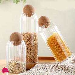 Cork Stopper, High Borosilicate Glass Sealed Jar Set 3 Pcs
