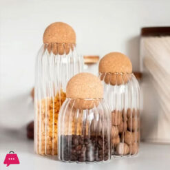 Cork Stopper, High Borosilicate Glass Sealed Jar Set 3 Pcs