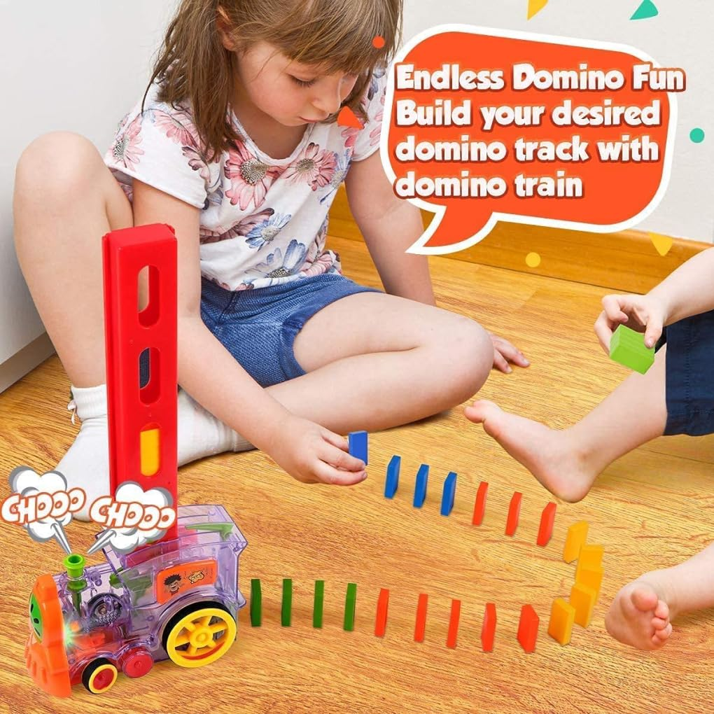 Domino Train Toy, Domino Blocks Set For Kids, Educational Game Play Set With Light &Amp; Sound Stacking Toys For Boys And Girls 3+ Years (Multi Color)