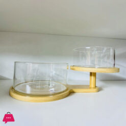 Double-Tier Glass Bowl With Wooden Stand