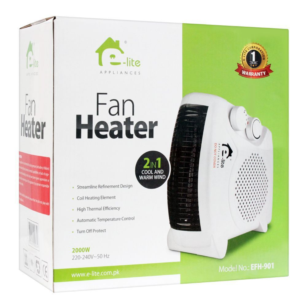 E-Lite Fan Heater - Efh-901 White