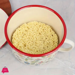 Enamel Bowl With Lid Flower Design Enamelware Bowls For Soup, Noodles, Salad 1 Piece