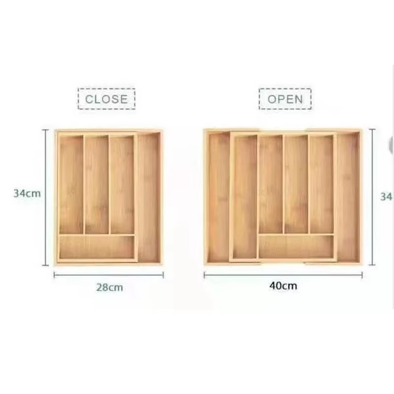 Expandable Bamboo Kitchen Drawer Organizer Cutlery Tray