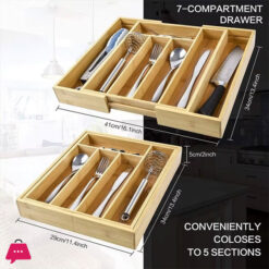 Expandable Bamboo Kitchen Drawer Organizer Cutlery Tray