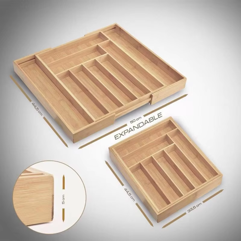 Expandable Bamboo Kitchen Drawer Organizer Cutlery Tray
