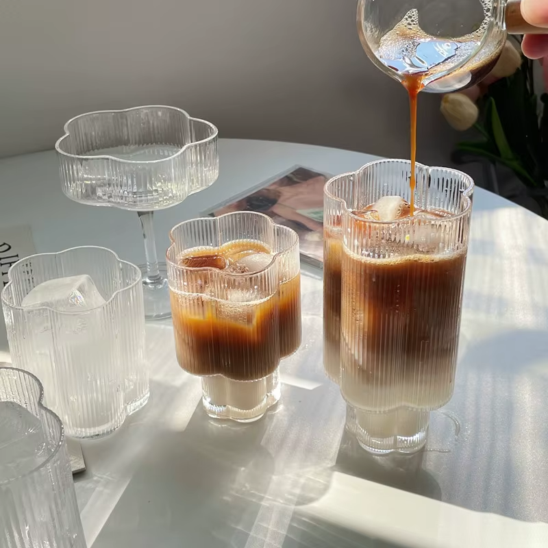 Flower Shape Glass Set Home Table Decor Creative Drinkware Glassware Set Of 6