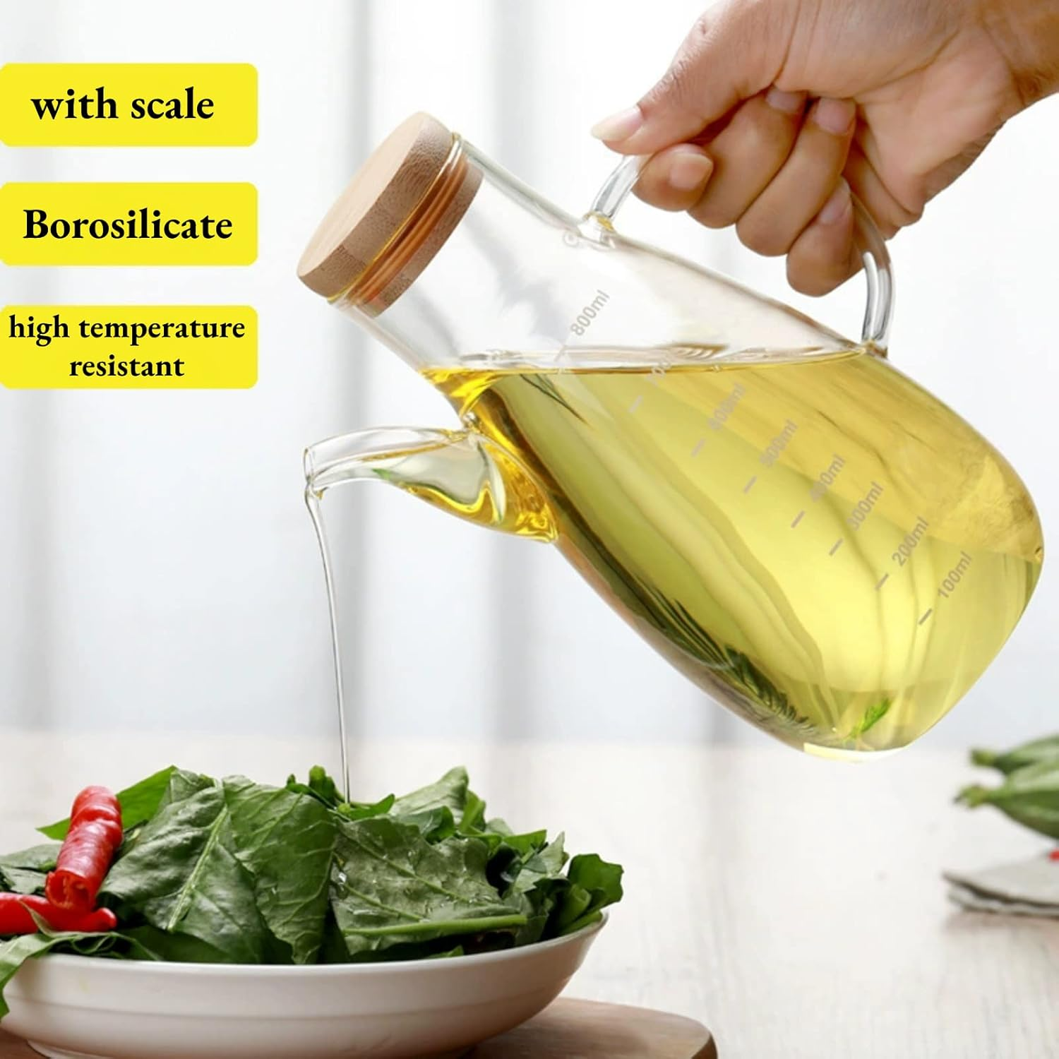 Glass Olive Oil Dispenser Bottle Leakproof Oil And Vinegar Dispenser Cruet With Non-Slip Handle 1000 Ml