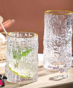 Ice Texture Gold Trimmed Crystal Drink Glass 300 & 400ml