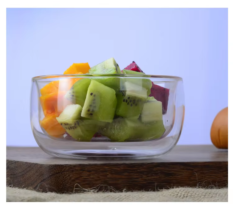 Insulated Double Wall Borosilicate Glass Salad Soup Icecream Serving Bowl