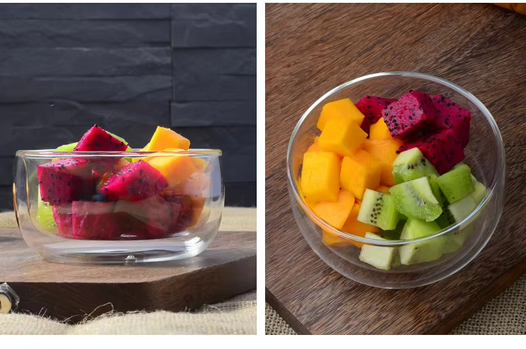 Insulated Double Wall Borosilicate Glass Salad Soup Icecream Serving Bowl