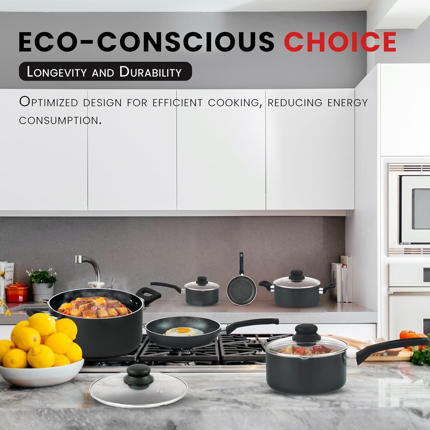 Kitchen King Cookware 15 Pieces Pots And Pans Cooking Set With Lids Non Stick Frying Pans Saucepans And Casserole Dishes Set With 5 Different Spoons Fusion Cooking Set