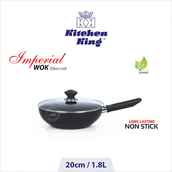 Kitchen King Imperial Wok Long Handle Glass Lid 20Cm