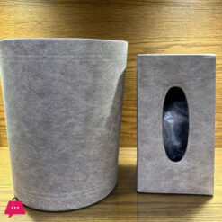 Leather Dustbin Tissue Box Set