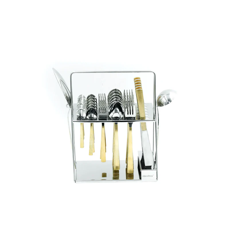 Nn-110 Stainless Steel 38-Piece Cutlery Set With Stand 18 Spoons, 12 Fork 6 Knives &Amp; 2 Serving Spoons