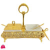 Orchid Compartment Dry Fruit Serving Tray With Stand &Amp; Lid &Amp; Spoons Gold