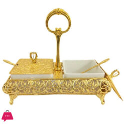 ORCHID Compartment Dry Fruit Serving Tray With Stand & Lid & Spoons Gold