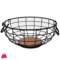 Regant Kitchen Fruit Basket With Handle Black Ware &Amp; Wood