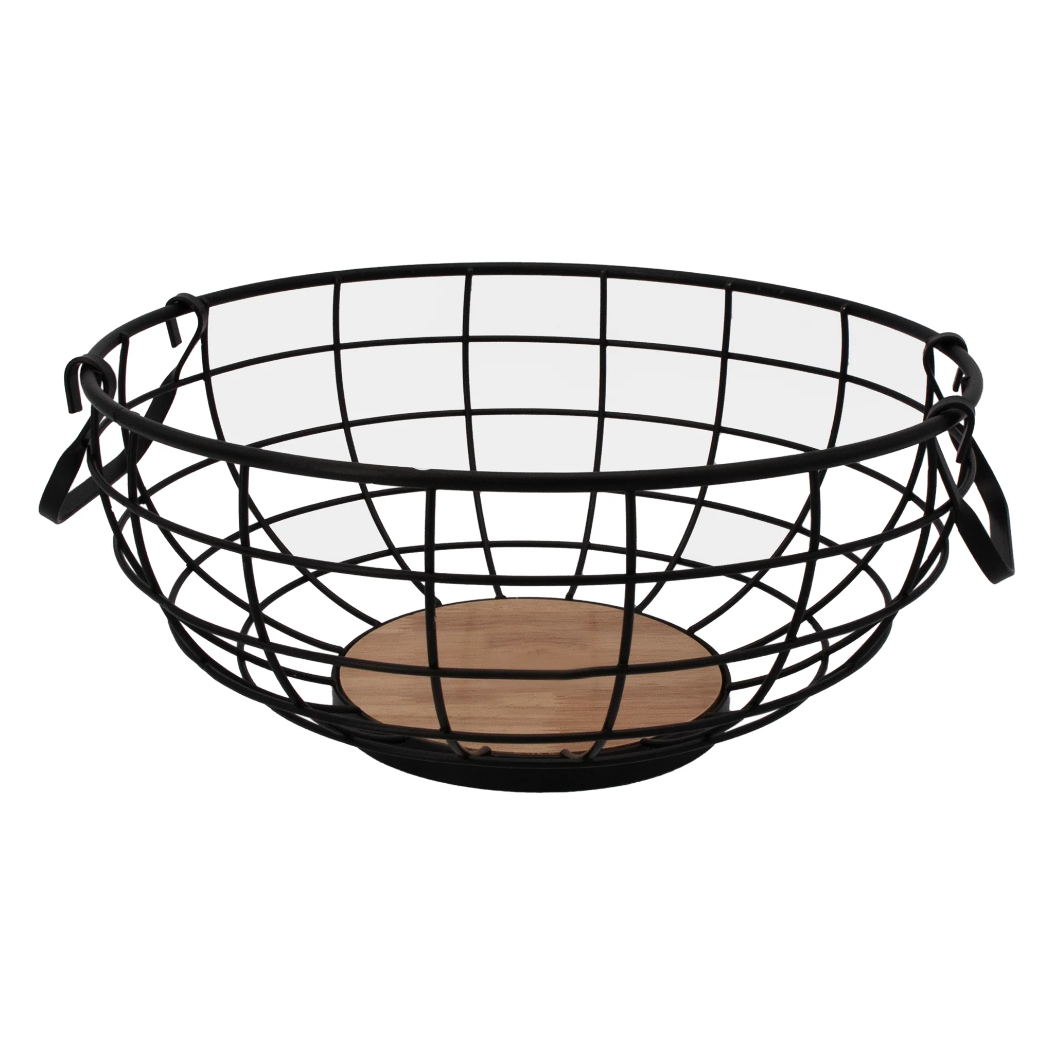 Regant Kitchen Fruit Basket With Handle Black Ware &Amp; Wood