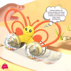 Soft Silicone Teether Rattles Kids Mini Push Car Cartoon Butterfly Sensory Silicone Baby Rattle