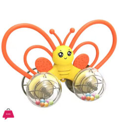 Soft Silicone Teether Rattles Kids Mini Push Car Cartoon butterfly Sensory Silicone Baby Rattle