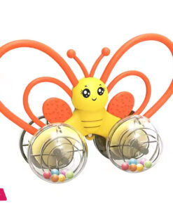 Soft Silicone Teether Rattles Kids Mini Push Car Cartoon butterfly Sensory Silicone Baby Rattle