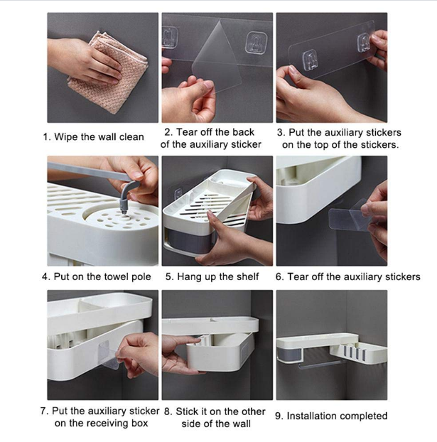 Wall Mounted Adhesive Rotatable Shower Corner Shelf