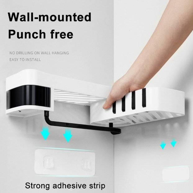 Wall Mounted Adhesive Rotatable Shower Corner Shelf
