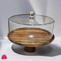 Wooden Cake Dish with Acrylic Lid - FL-09