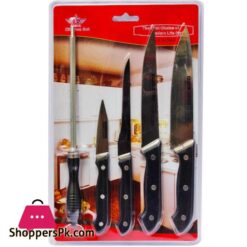 Pack of 5 Kitchen Knife Set 4 Stainless Steel Knives 1 Sharpener