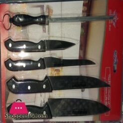 Pack Of 5 Kitchen Knife Set 4 Stainless Steel Knives 1 Sharpener