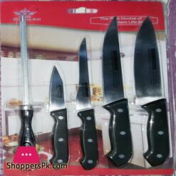 Pack Of 5 Kitchen Knife Set 4 Stainless Steel Knives 1 Sharpener