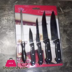Pack Of 5 Kitchen Knife Set 4 Stainless Steel Knives 1 Sharpener