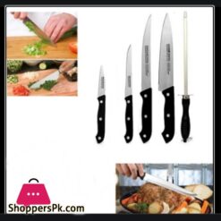 Pack Of 5 Kitchen Knife Set 4 Stainless Steel Knives 1 Sharpener