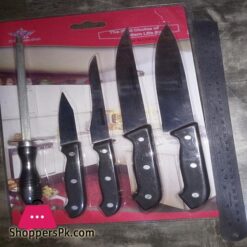 Pack Of 5 Kitchen Knife Set 4 Stainless Steel Knives 1 Sharpener
