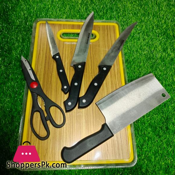 Stainless Steel Knives Set 6 Pcs With Cutting Board 4 Stainless Steel Knives Set 6 Pcs With Cutting Board