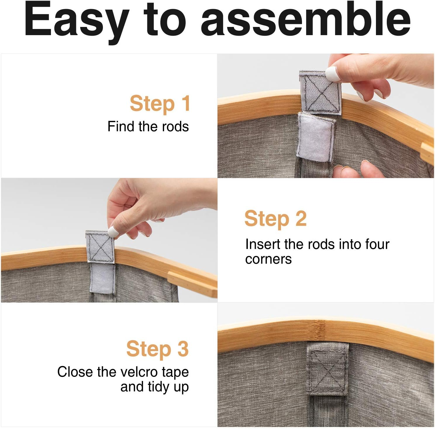 2 Portion Collapsible Laundry Basket With Lid Bamboo Frame For Dirty Clothes Storage