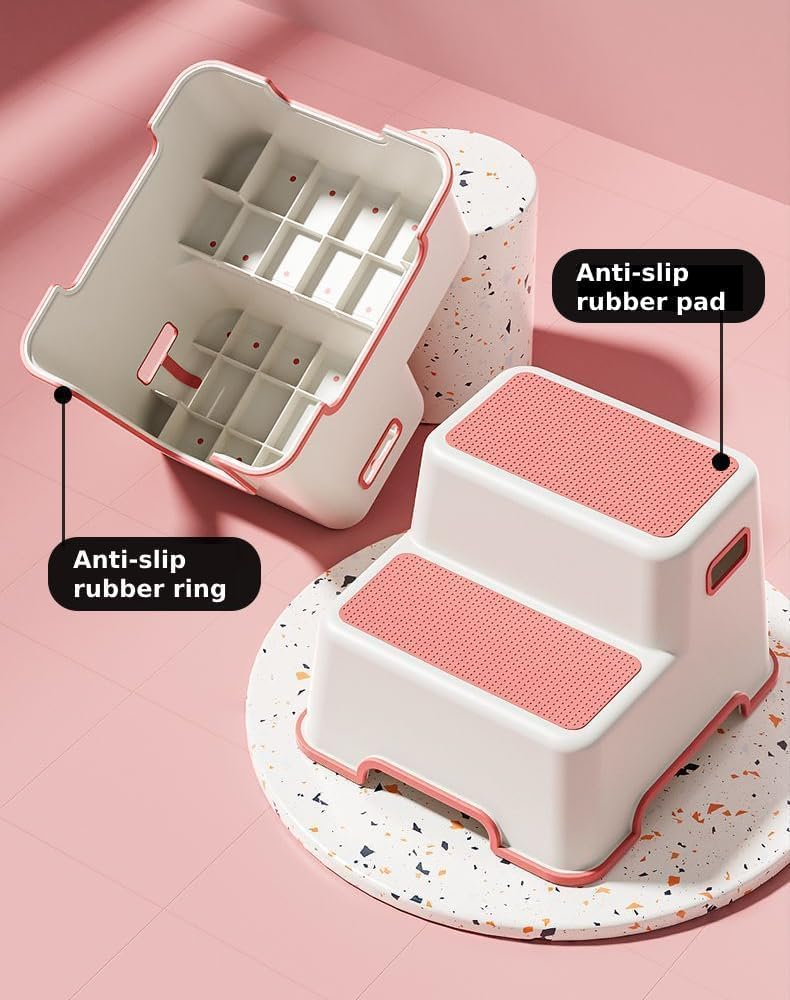 Double Step Stool For Kids Non-Slip 2 Height 2-Up Step Stool For Toddlers Kids With Built-In Handles